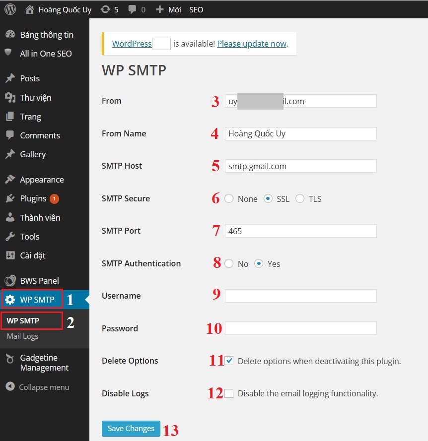 Cách cấu hình SMTP để gửi mail trên wordpress