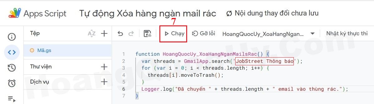 Chỉnh sửa Code để xóa Email Rác hàng loạt