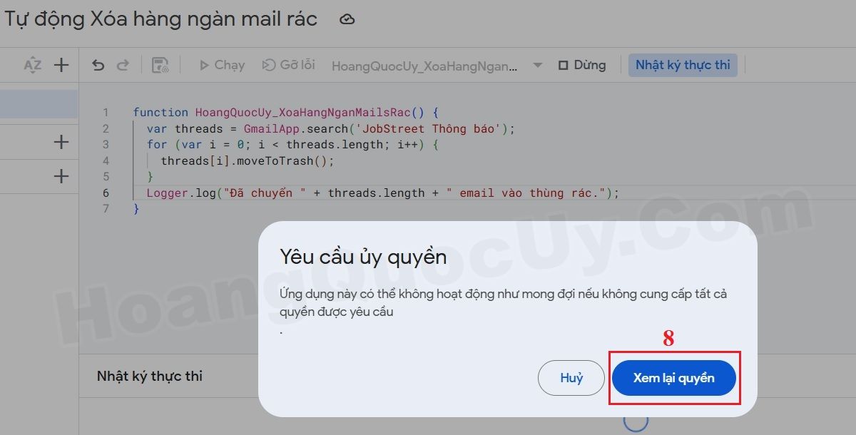 Gán quyền thực thi dự án - Bước 1