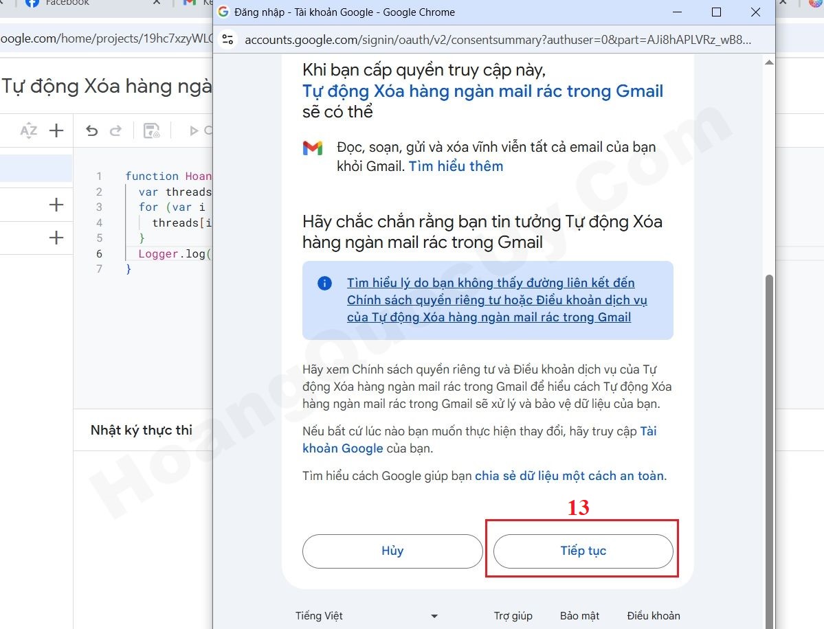 Gán quyền thực thi dự án - Bước 5
