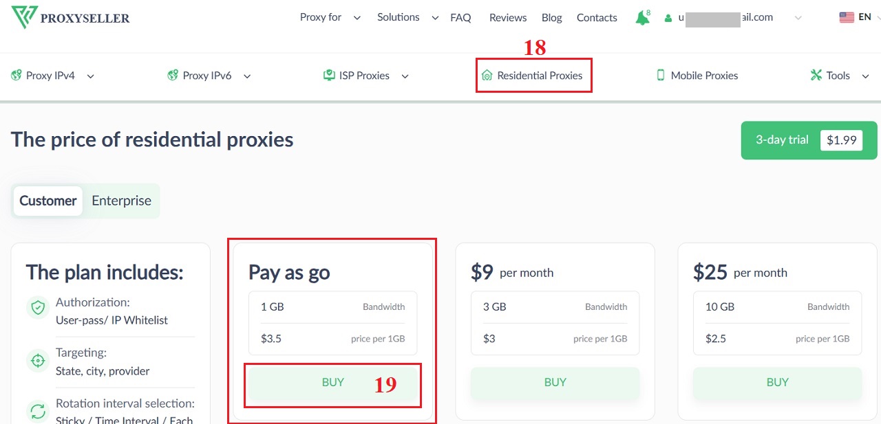 Chọn gói Proxy cần mua